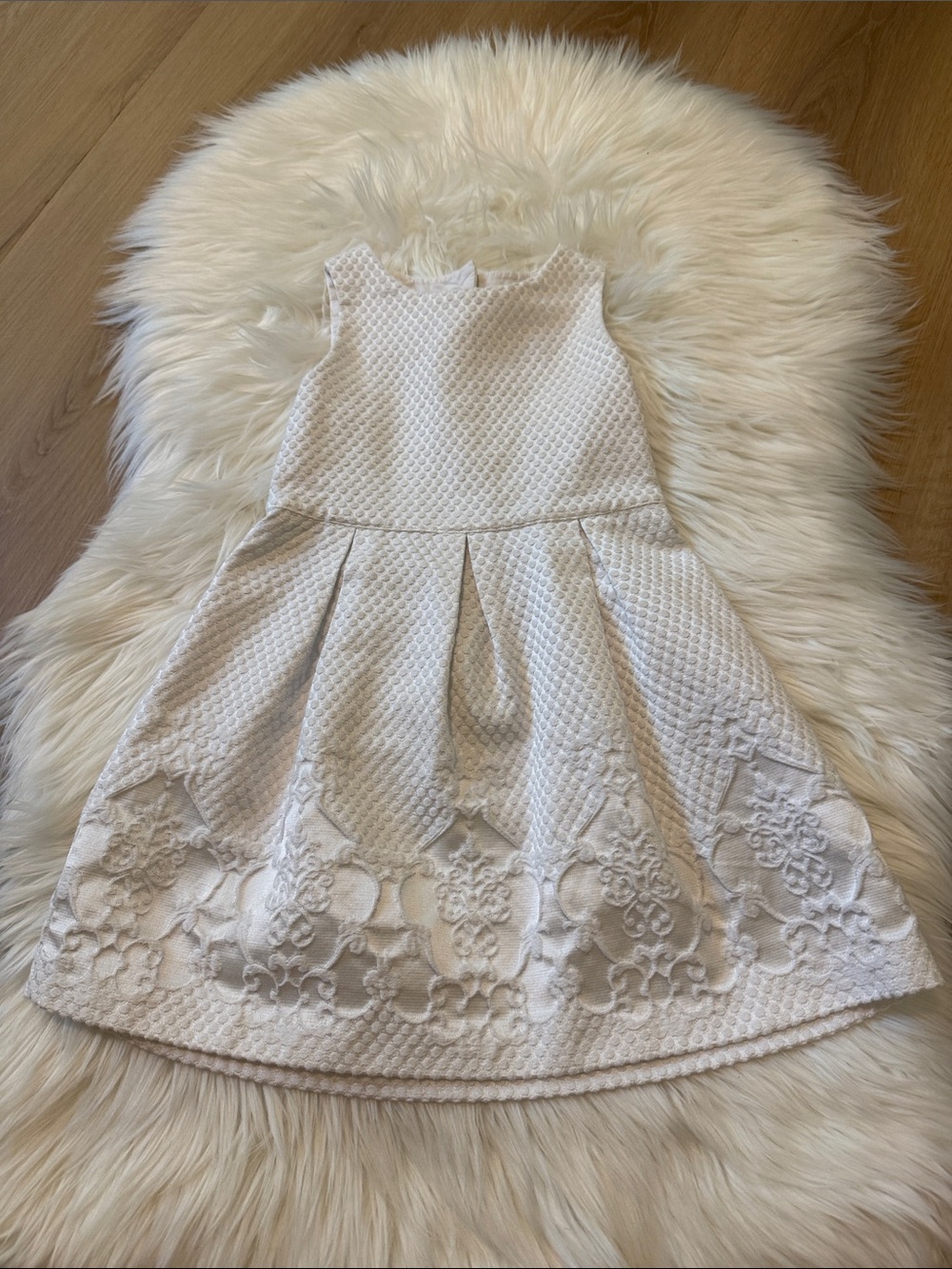 Girls Ivory Embroidered Fit-and-Flare Dress